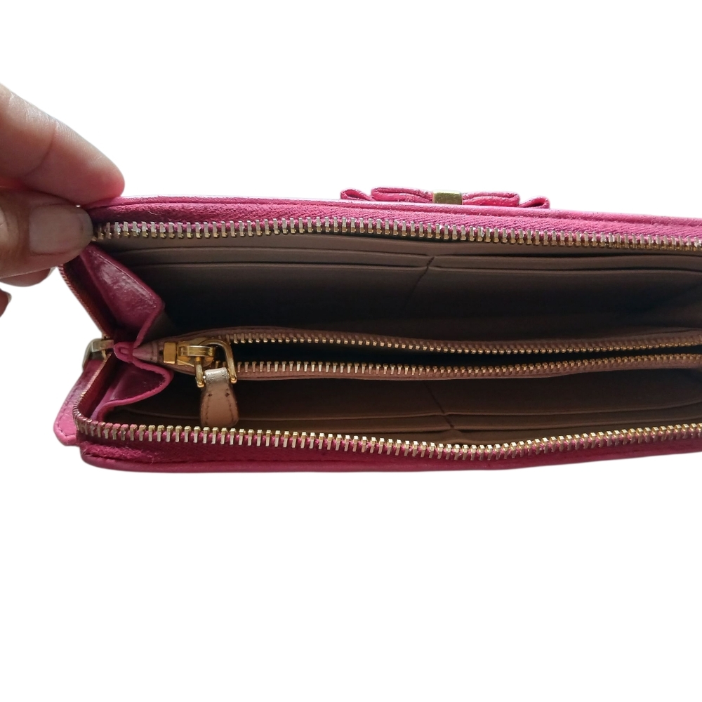 Prada Saffiano Chevron Ribbon Peonia Pink Zip Around Wallet w/ Authentication - Picture 6 of 16